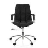Black Home Office Chair SARANTO with fabric upholstery and five-caster base by hjh OFFICE – 360-degree view (front view 0°)