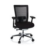 Schwarzer High-End-Bürostuhl NOVA PRO ALU mit Netzrücken und Fußkreuz mit fünf Rollen von hjh OFFICE – 360-Grad-Ansicht (Frontansicht 20°)