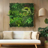 Green Plant mat LEAFLUXE 3D with various artificial plants in a wooden frame by hjh LIVING