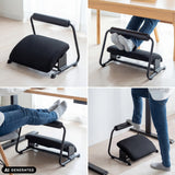 Adjustable Podi Velvet footrest in black in various positions by hjh OFFICE (AI-generated image)