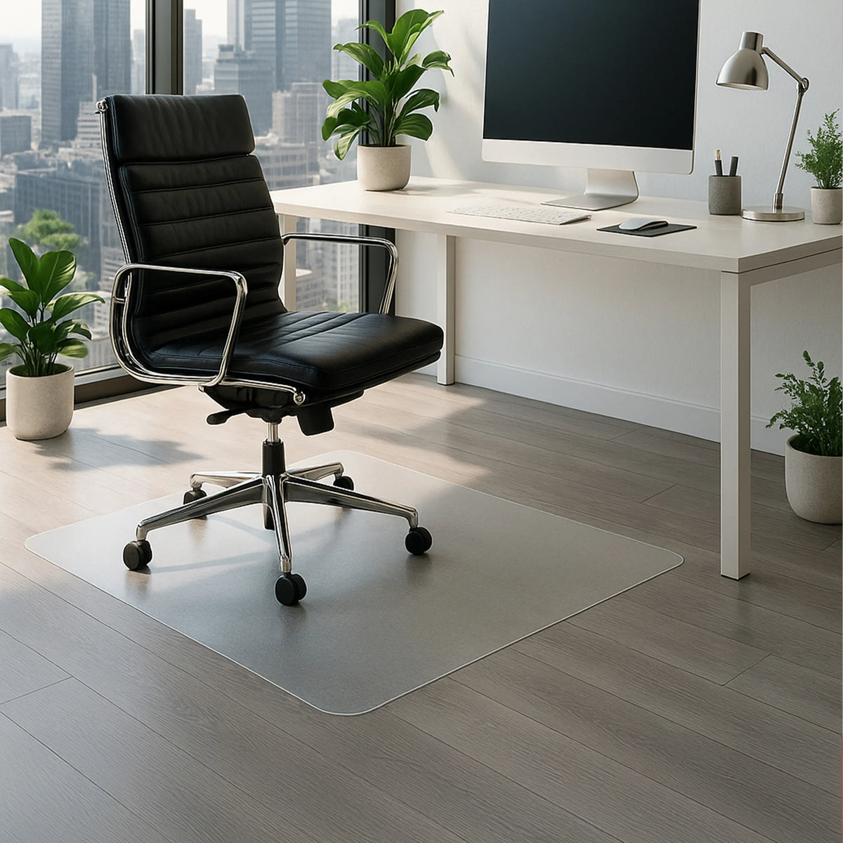 Milk white FORTIFLEX office mat for hard floors, 120 × 90 cm, under an office chair by hjh OFFICE