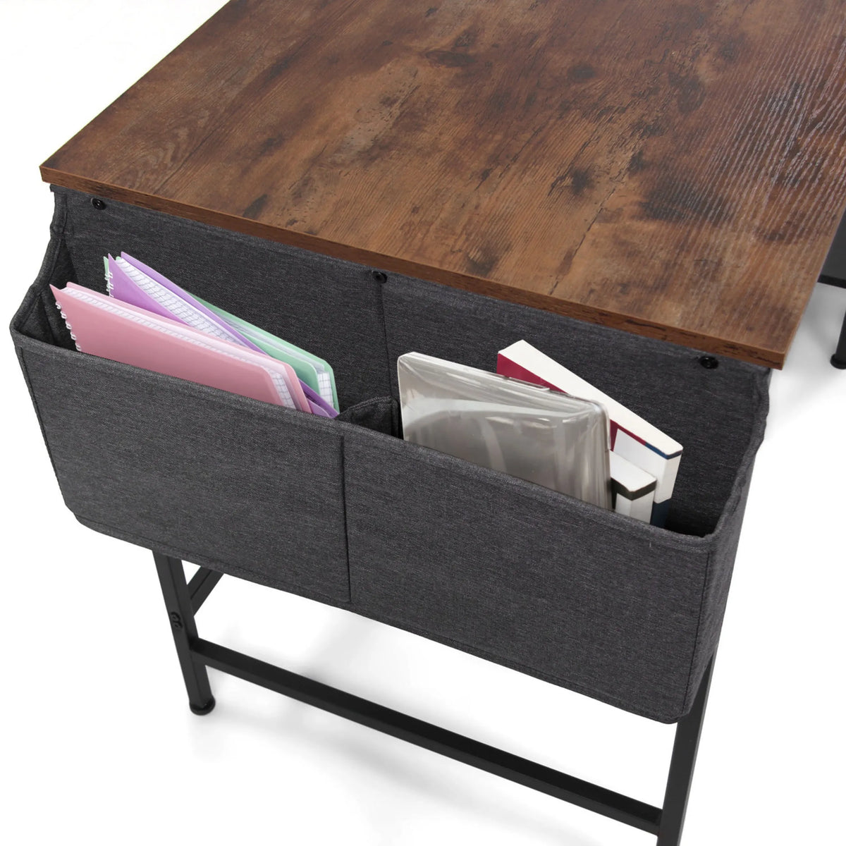 Grey fabric storage bags for documents under the table top of the WORKSPACE H I office desk by hjh OFFICE