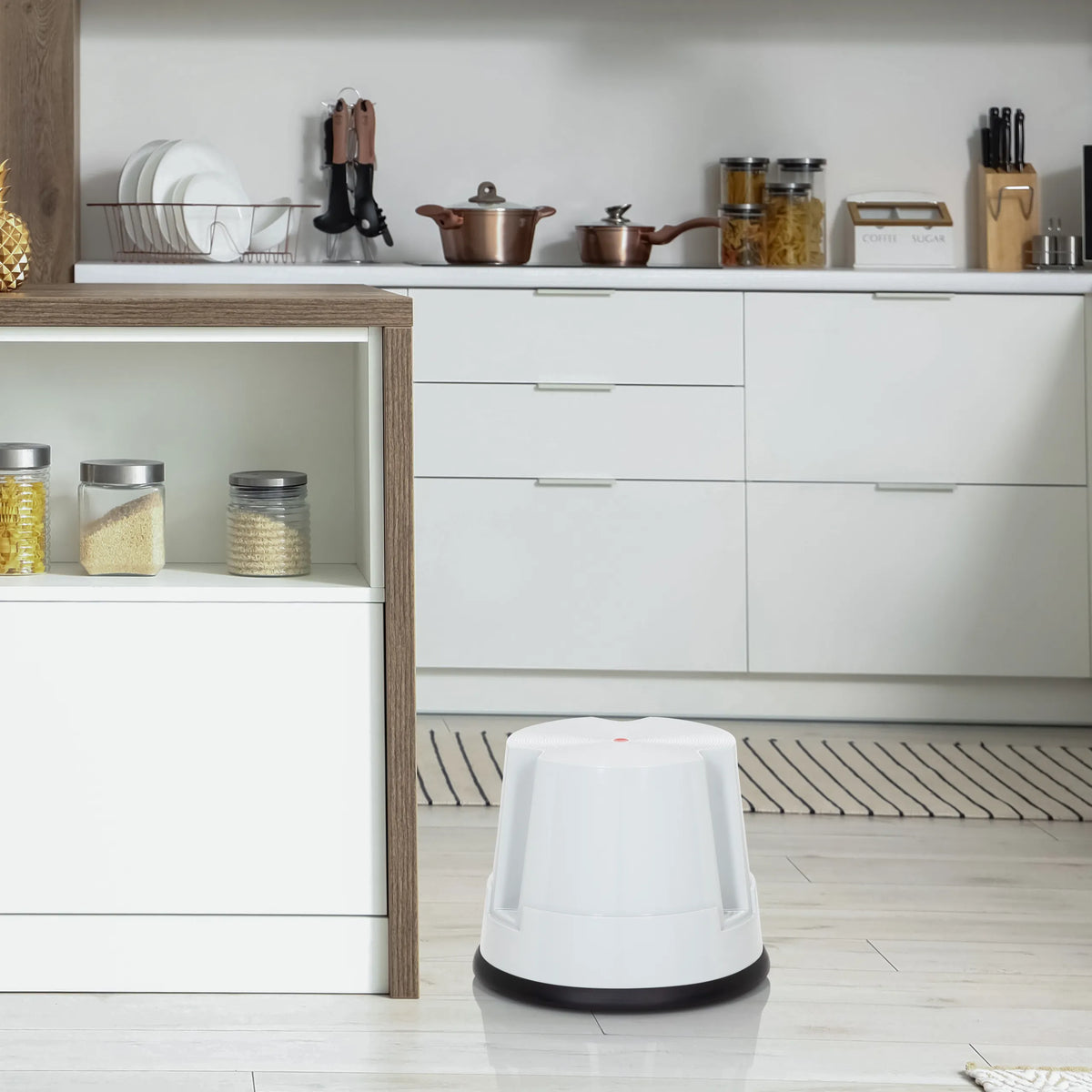 White TIO-S step stool with a black base ring in a kitchen by hjh OFFICE