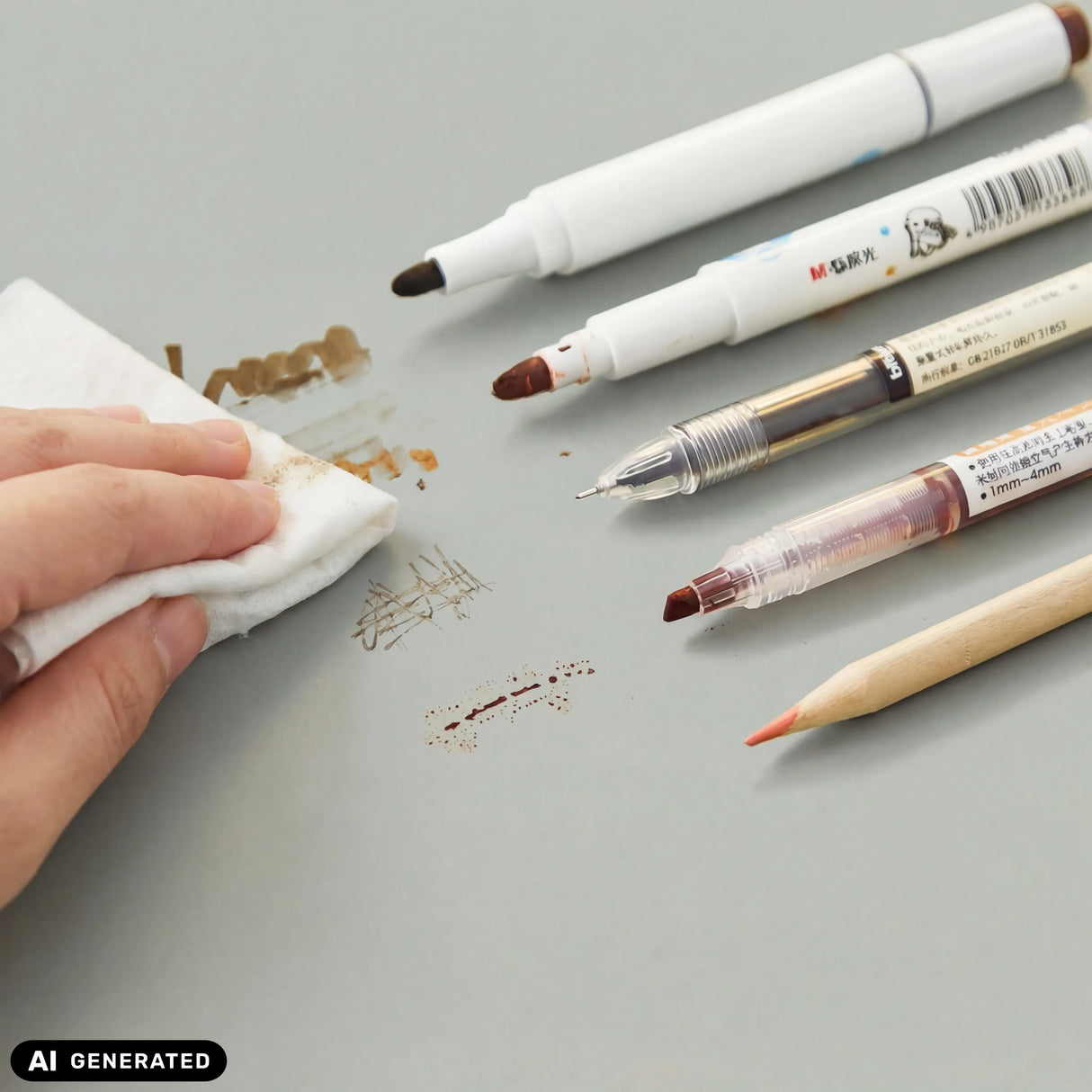Surface of the Padflux Clean desk pad while wiping off marker pens by hjh OFFICE (AI-generated image)