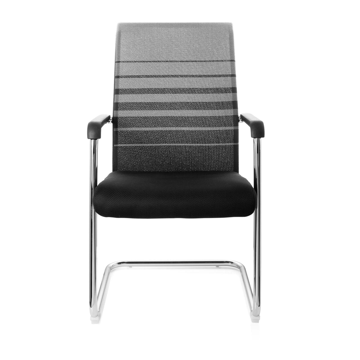 Black-grey Cantilever chair FALCONE V with mesh back, armrests and sled base by hjh OFFICE – 360-degree view (front view 0°)