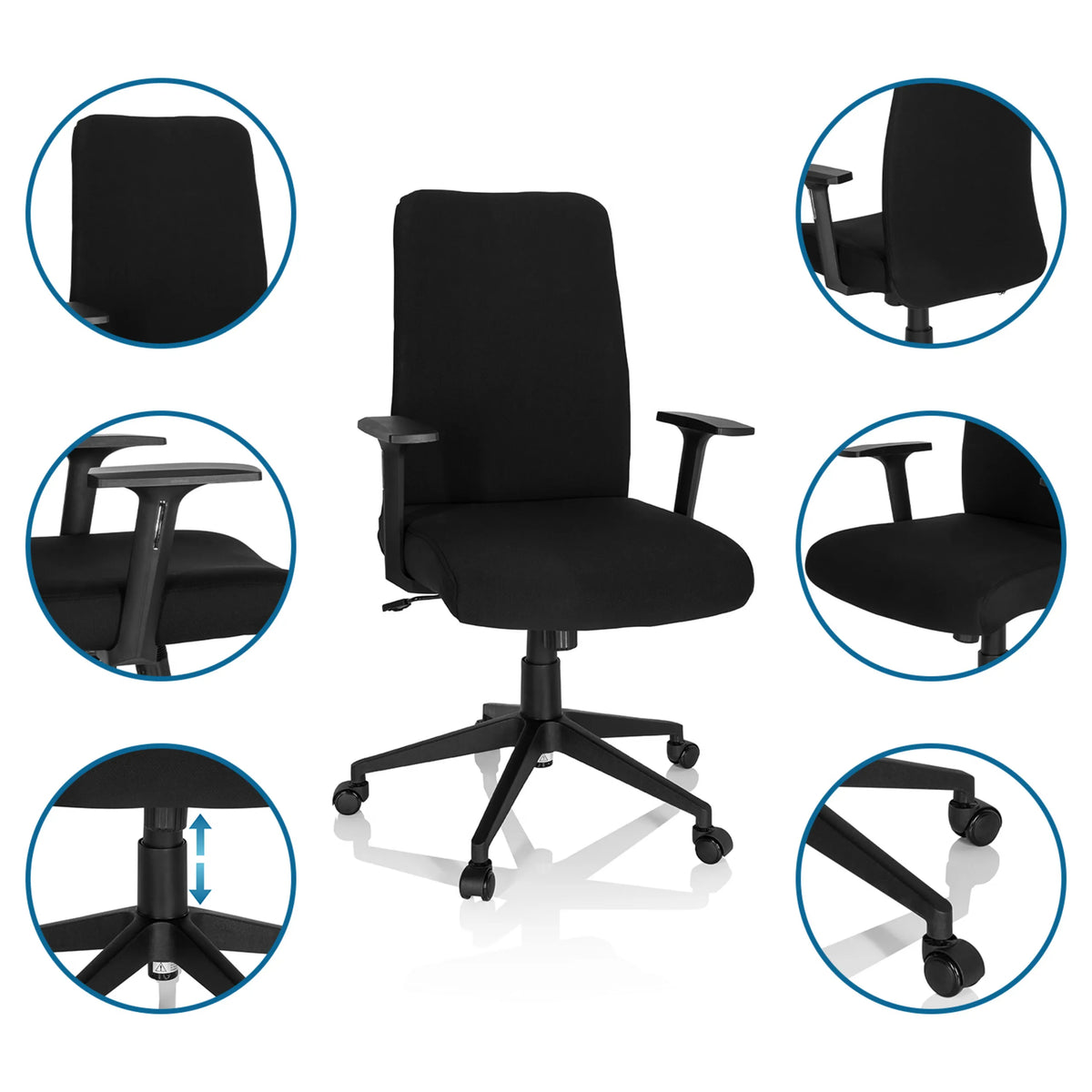 Black Home Office Chair COSIO I with armrests, castors and gas spring by hjh OFFICE