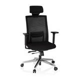 Black Professional Executive Chair CAPTIVA with mesh back, headrest and five-caster base by hjh OFFICE – 360-degree view (front view 20°)