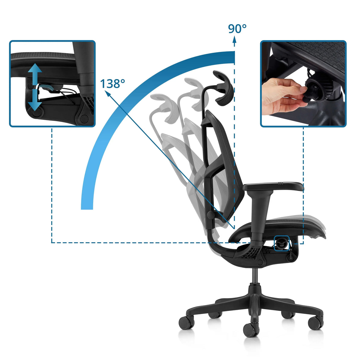 Adjustable backrest of the Professional Office Chair ENJOY ULTRA GEN2 with a tilt angle from 90 to 138 degrees by hjh OFFICE