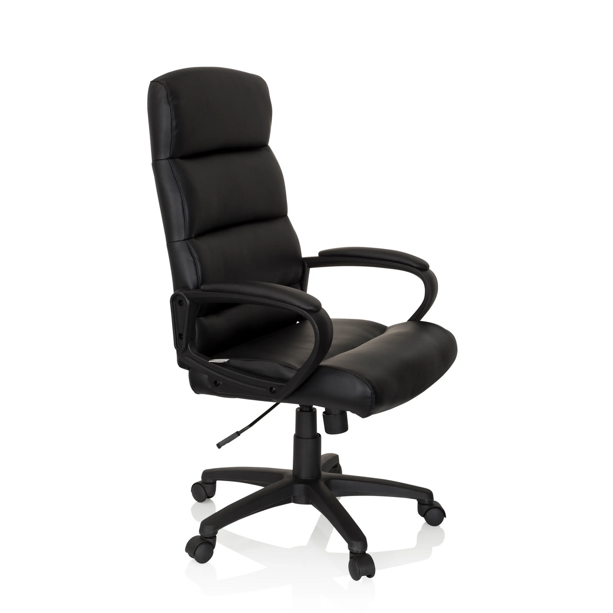 Black Professional Executive Chair FUTURA 100 with quilted upholstery and five-caster base by hjh OFFICE – 360-degree view (front three-quarter view 60°)