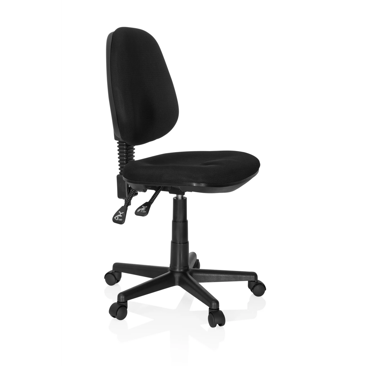 Black Home Office Chair CITY 25 with mesh back and five-caster base by hjh OFFICE – 360-degree view (front three-quarter view 60°)