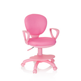 Pink Swivel Chair – Children KID COLOUR with armrests and five-caster base by hjh OFFICE – 360-degree view (front view 20°)