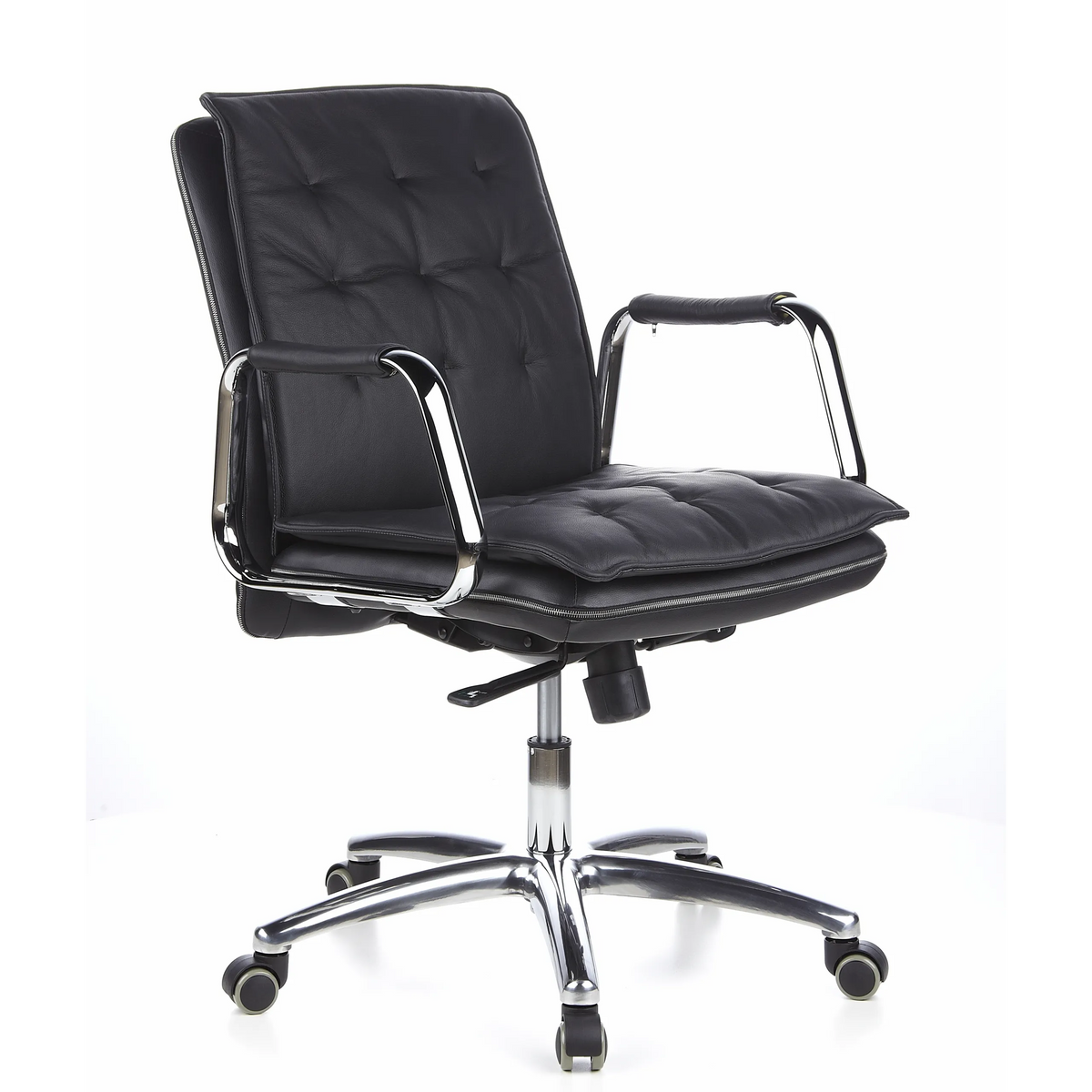 Black Professional Executive Chair VILLA 10 with quilted upholstery and five-caster base by hjh OFFICE – 360-degree view (front three-quarter view 40°)