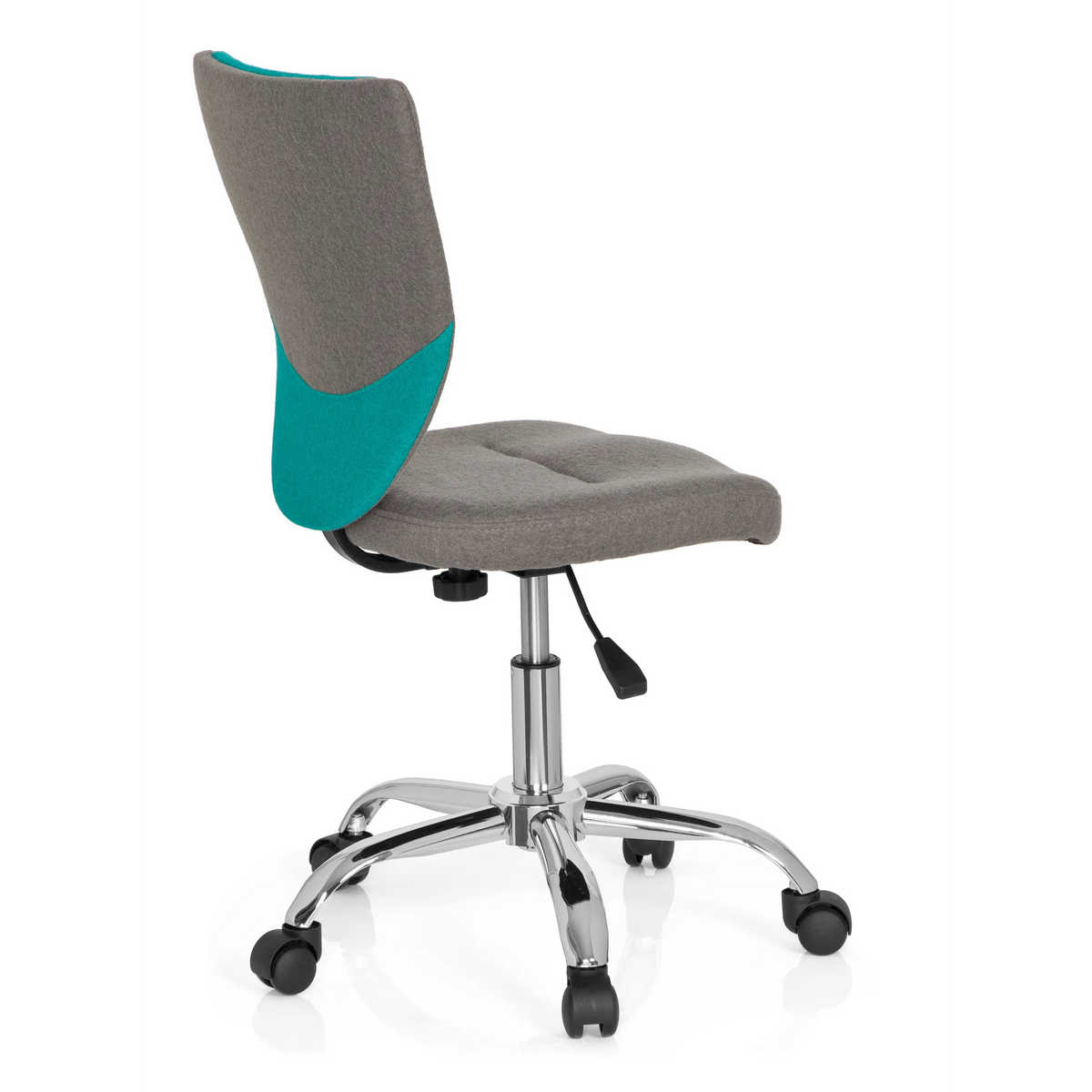 Grey-turquoise Swivel Chair – Children KIDDY COMFORT with star base and five castors by hjh OFFICE – 360-degree view (rear three-quarter view 120°)