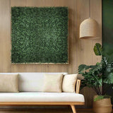 Green plant mat LEAFLUXE 1 as a square wall element above a light-coloured sofa by hjh LIVING