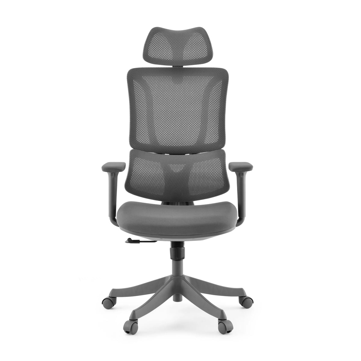 Grey Home Office Chair Ergomy Colore with mesh back and five-caster base by MyBuero – 360-degree view (front view 0°)