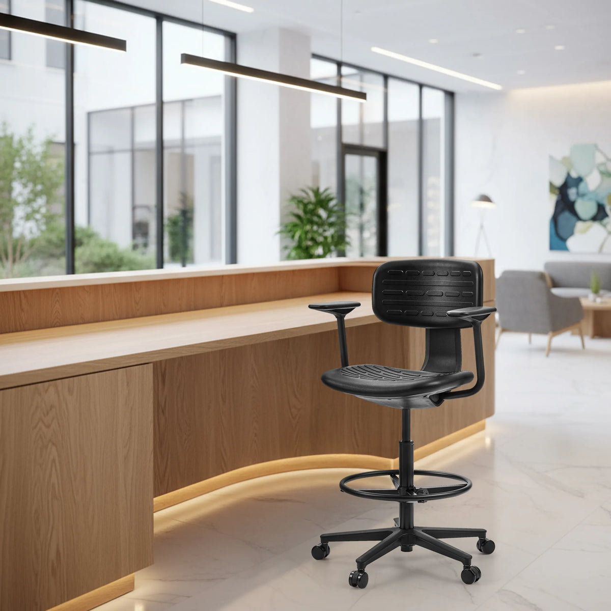 Black Counter chair TOP WORK B1 with footrest and castors by hjh OFFICE