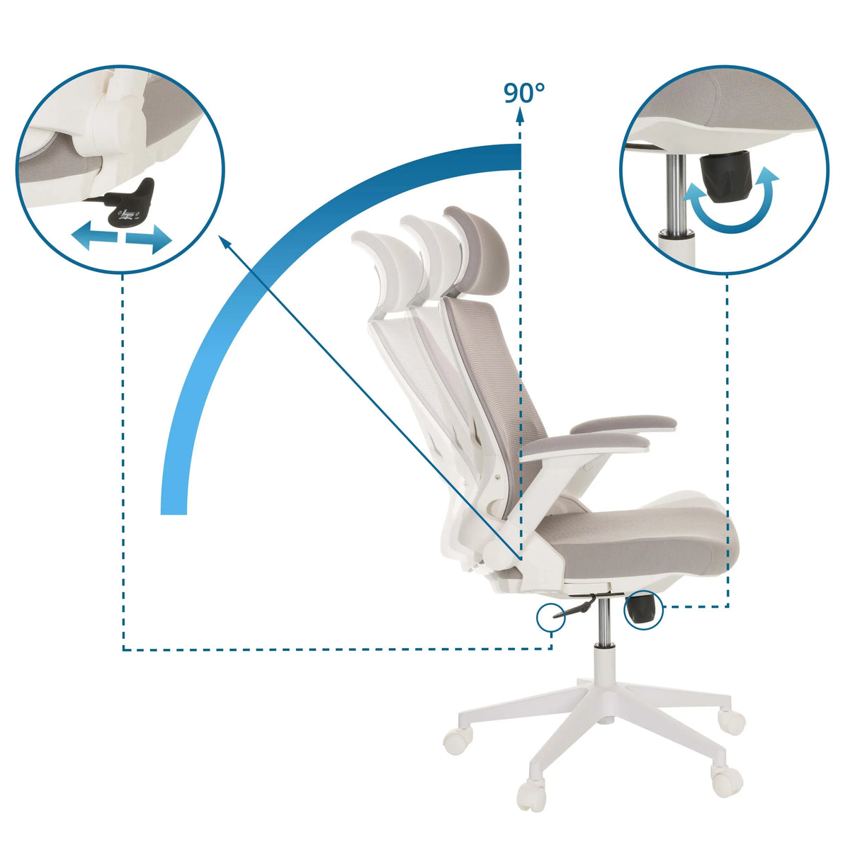 Adjustment mechanisms of the Home Office Chair VENDO W with 90° tilt by hjh OFFICE