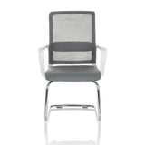 Grey Cantilever chair VISITER W with mesh back, armrests and chrome frame by hjh OFFICE – 360-degree view (front view 0°)