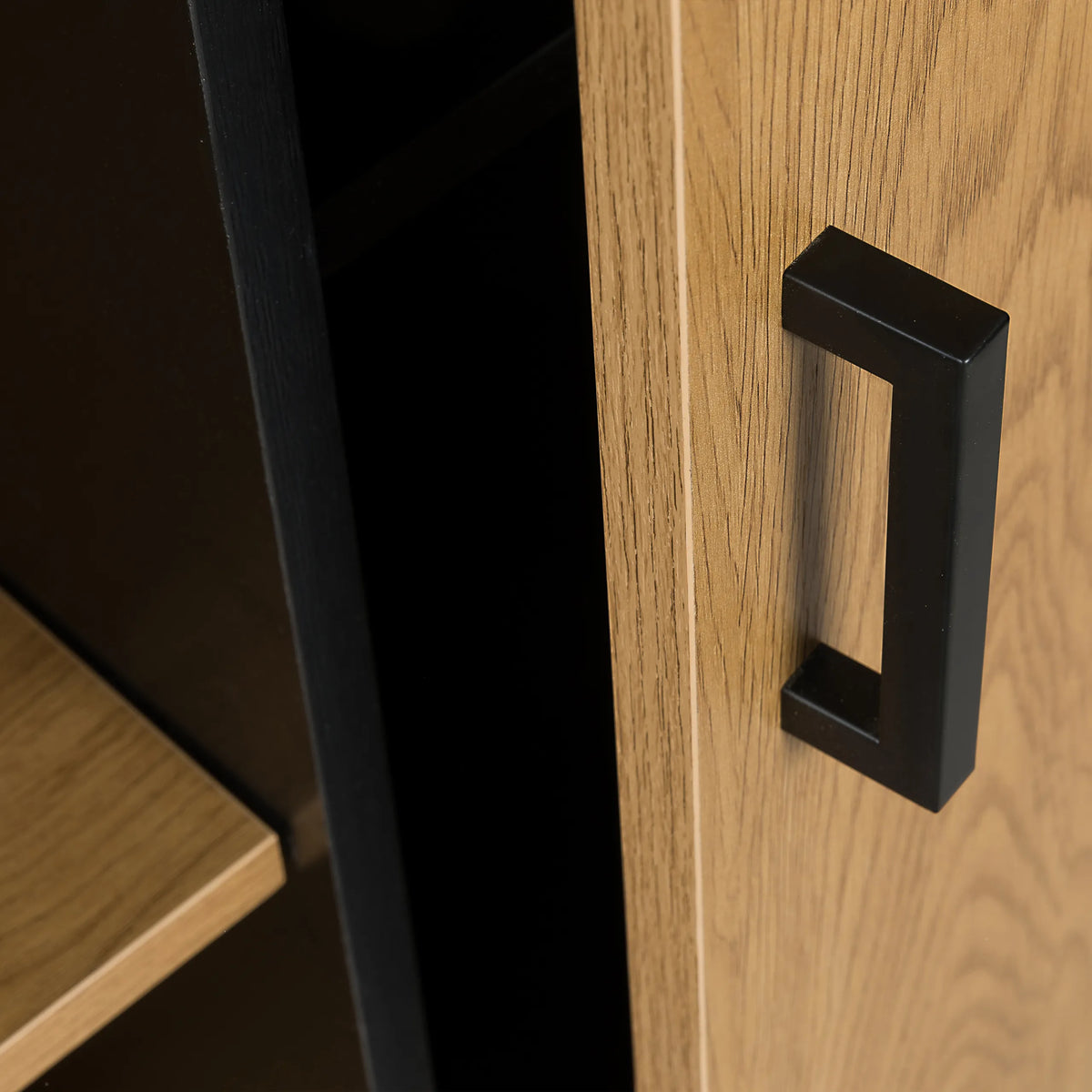 Black door handle on the oak-look front of the Office cabinet AMIO H by hjh LIVING