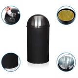 Black wastepaper PUSH 50L with detailed views of the opening, bin liner and inner bucket by hjh OFFICE