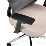 Black armrest of the Ergomy Pro professional office chair with a beige fabric seat and dark grey mesh backrest by hjh OFFICE