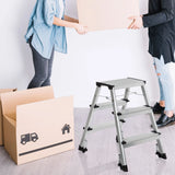 Three-step Folding Ladder SOLID IV made of aluminium with black feet by hjh OFFICE