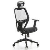 Black Professional Office ChAIR-PORT with mesh back, headrest and five-caster base by hjh OFFICE – 360-degree view (front three-quarter view 40°)
