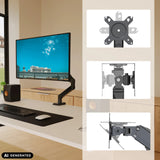 Ergomount GF1 monitor mount with VESA adapter plate and articulation mechanisms by hjh OFFICE (AI-generated image)