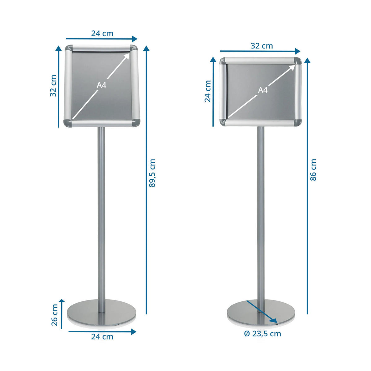 Dimensional drawing of the Poster stand AGENDA I with a height of 89.5 cm by hjh OFFICE