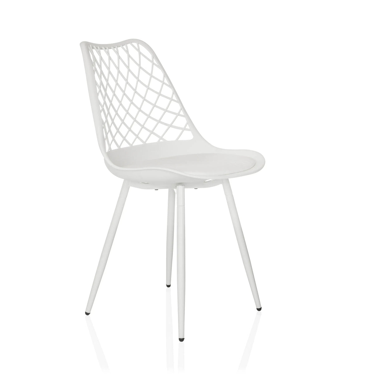 White Outdoor chair BEGIO S with a grid backrest and four legs by hjh LIVING – 360-degree view (front three-quarter view 45°)