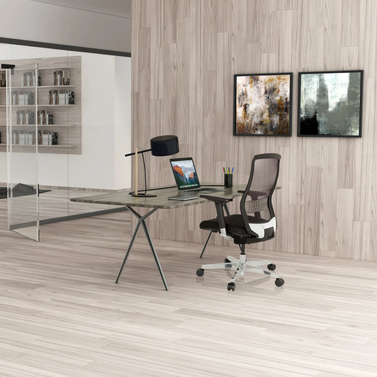 High End Office Chair FOUNTAINE in black with mesh backrest and castors by hjh OFFICE