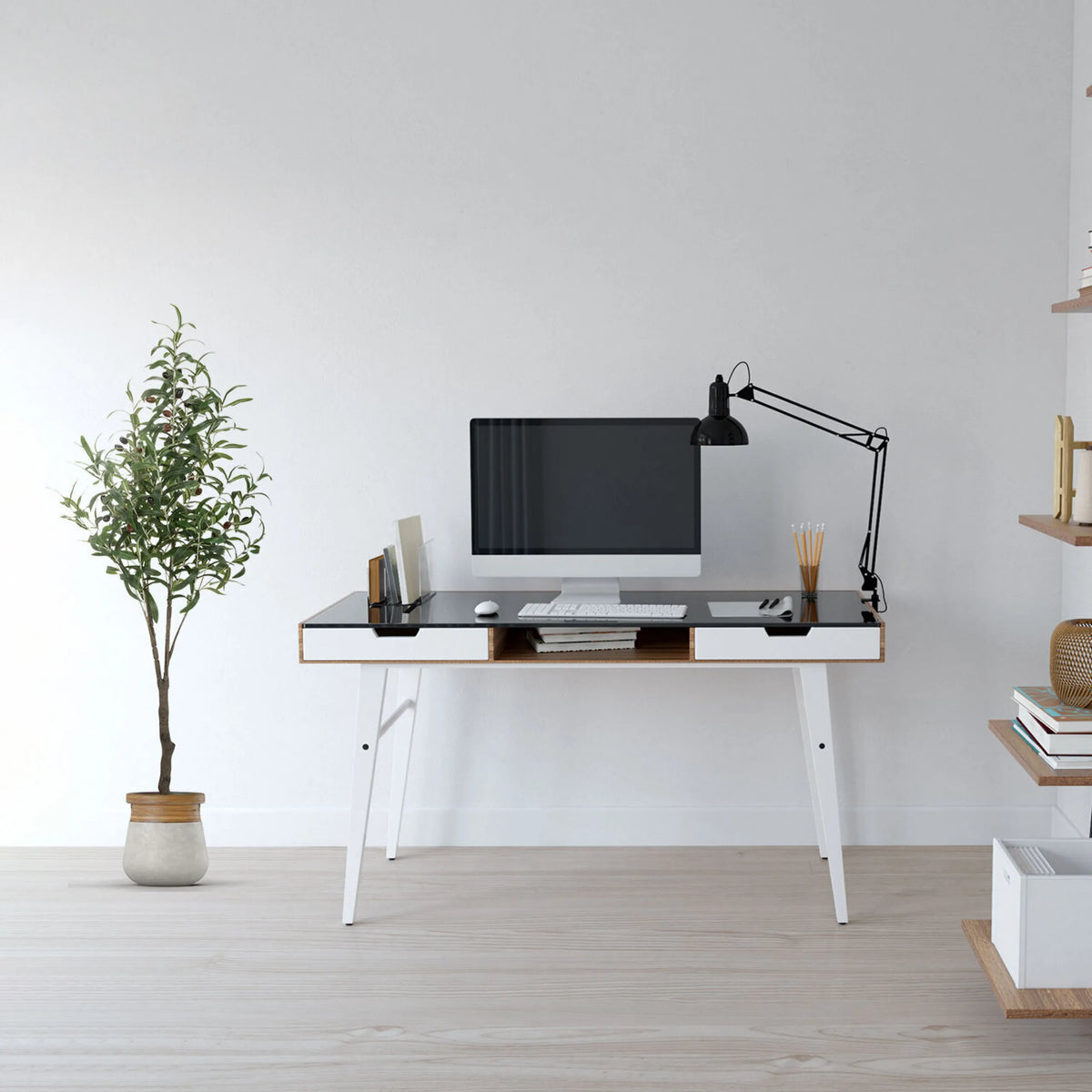 Artificial plant OLIVE in green with a white pot by hjh OFFICE