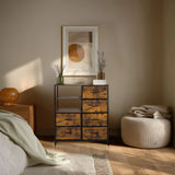 Chest of drawers RAGALA in smoked oak with black metal frame and six drawers by hjh LIVING