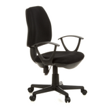Black Home Office Chair CITY 10 with mesh back, armrests and five-caster base by hjh OFFICE – 360-degree view (front three-quarter view 60°)