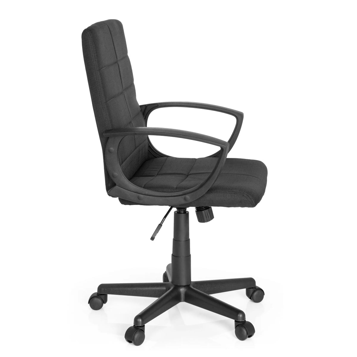 Black Home Office Chair STAR-TEC CL300 with armrests and five-caster base by MyBuero – 360-degree view (side profile 80°)
