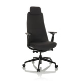 Black Professional Office Chair YUCANO with mesh back, headrest and five-caster base by hjh OFFICE – 360-degree view (front three-quarter view 30°)