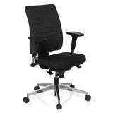 Black Professional Office Chair PRO-TEC 350 with armrests and silver five-caster base by hjh OFFICE – 360-degree view (front three-quarter view 40°)