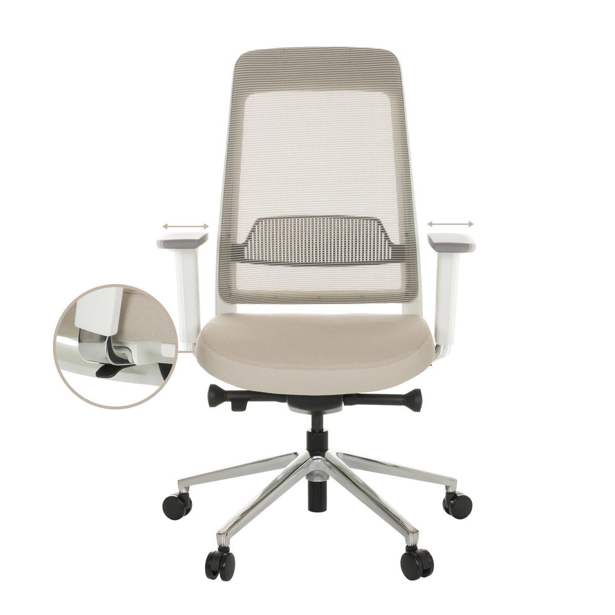 Sideways adjustable armrests of the Professional Office Chair CHIARO T2 WHITE in beige-grey by hjh OFFICE