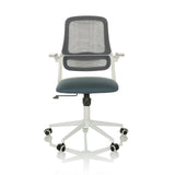 Grey Home Office Chair MIKO W ECO with mesh back and white five-caster base by hjh OFFICE – 360-degree view (front view 0°)