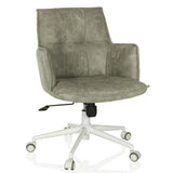Grey Home Office Chair SOLAO LIFE W with quilted cover and white five-caster base by hjh LIVING – 360-degree view (front view 15°)
