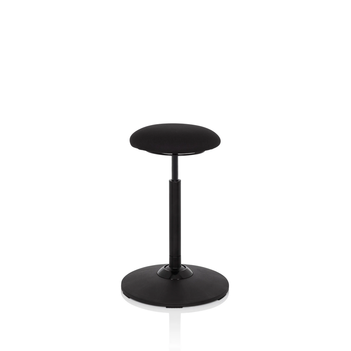 Black Standing aid BALANCE SIT with round seat cushion and circular base by hjh OFFICE – 360-degree view (front three-quarter view 60°)