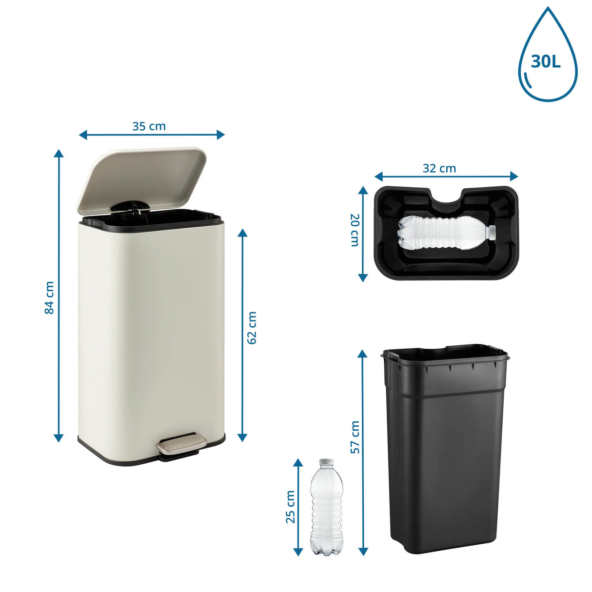 Dimensional drawing of the Wastepaper Clean 1 with 84 x 35 cm and 30 l capacity by hjh OFFICE