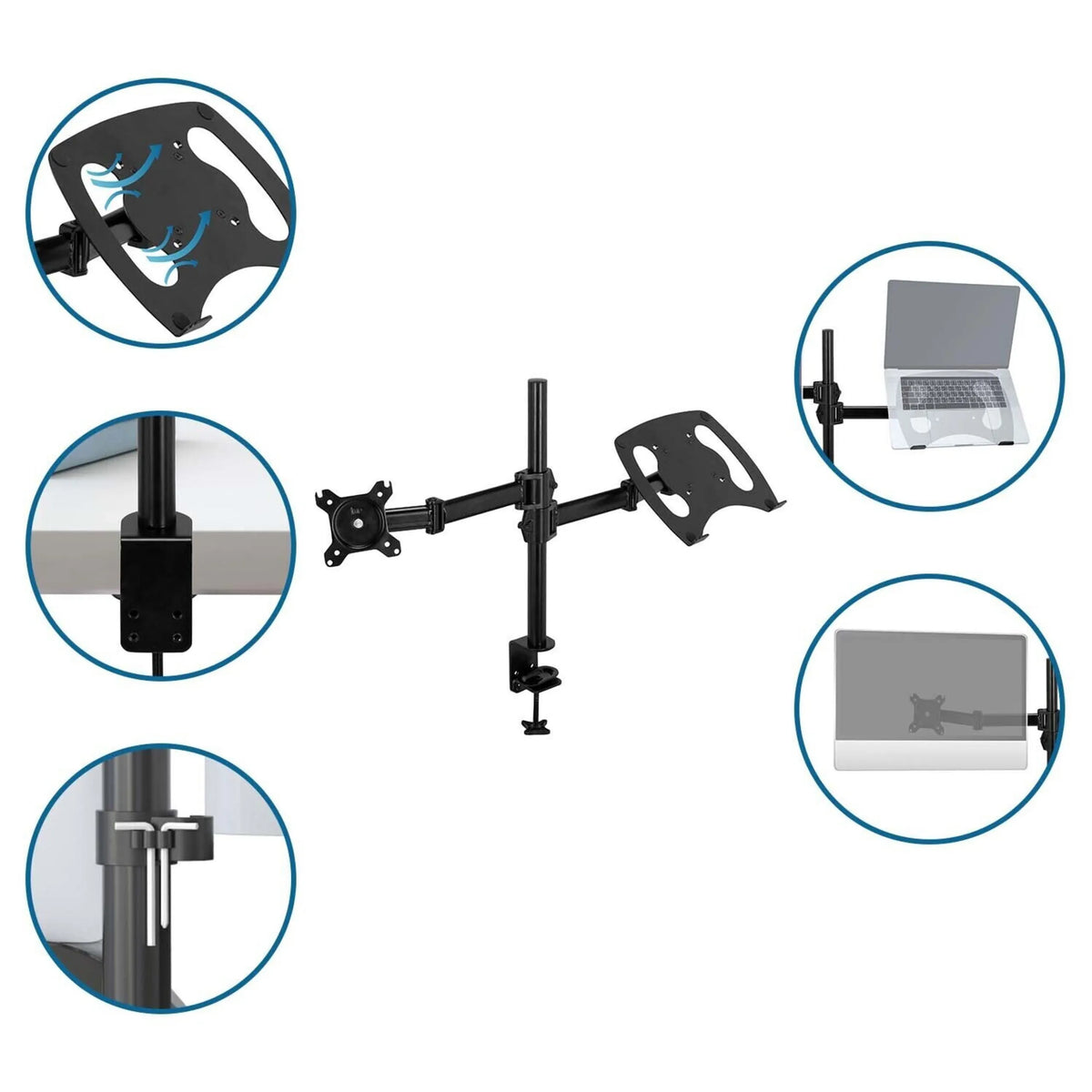 Black Monitor Mount VM-MH2 with laptop tray and desk mount by hjh OFFICE