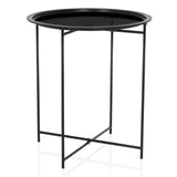 Black metal side table ALLRUND with round perforated top and cross base by hjh LIVING – 360-degree view (front view 15°)