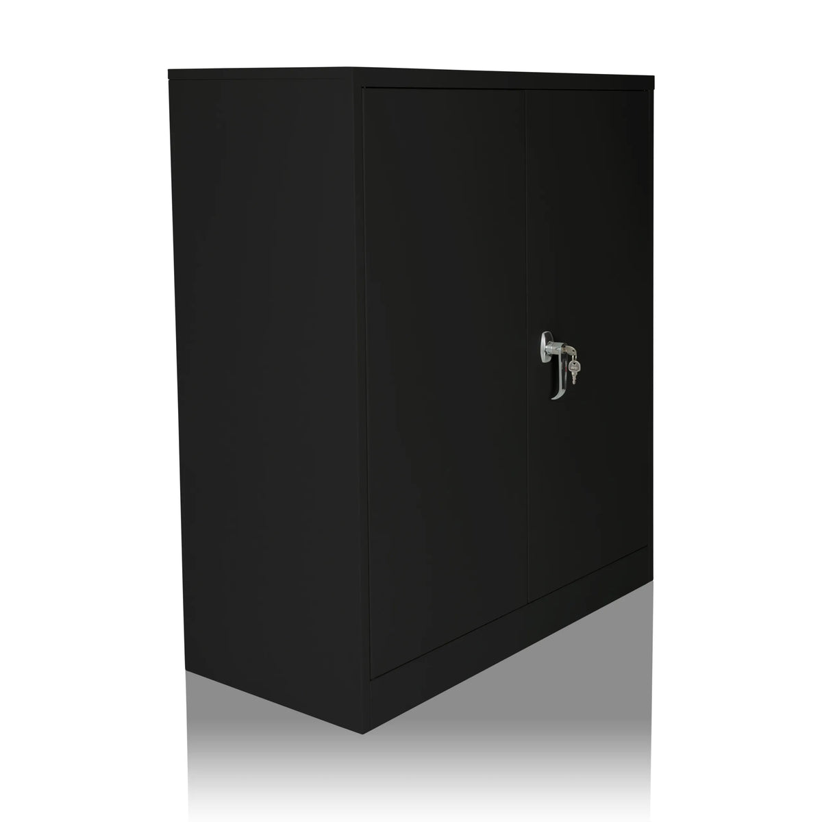 Black filing cabinet COLOR AS 105 with two doors and a silver handle by hjh OFFICE – 360-degree view (front three-quarter view 45°)