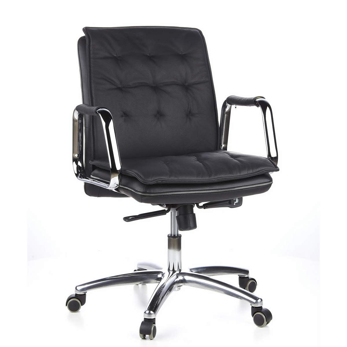Black Professional Executive Chair VILLA 10 with quilted upholstery and five-caster base by hjh OFFICE – 360-degree view (front view 20°)