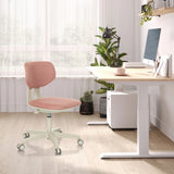 Pink children's swivel chair KID CLASSIC with white frame and castors at a light-coloured desk by hjh OFFICE