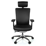 Black Professional Office Chair NOVA made of leather with headrest and five-caster base by hjh OFFICE – 360-degree view (front view 0°)
