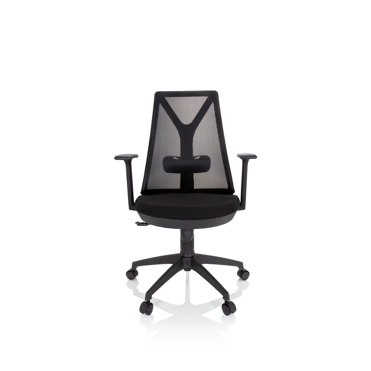 Black Home Office Chair FALUN BASIC with mesh back and five-caster base by hjh OFFICE – 360-degree view (front view 0°)