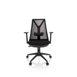 Black Home Office Chair FALUN BASIC with mesh back and five-caster base by hjh OFFICE – 360-degree view (front view 0°)